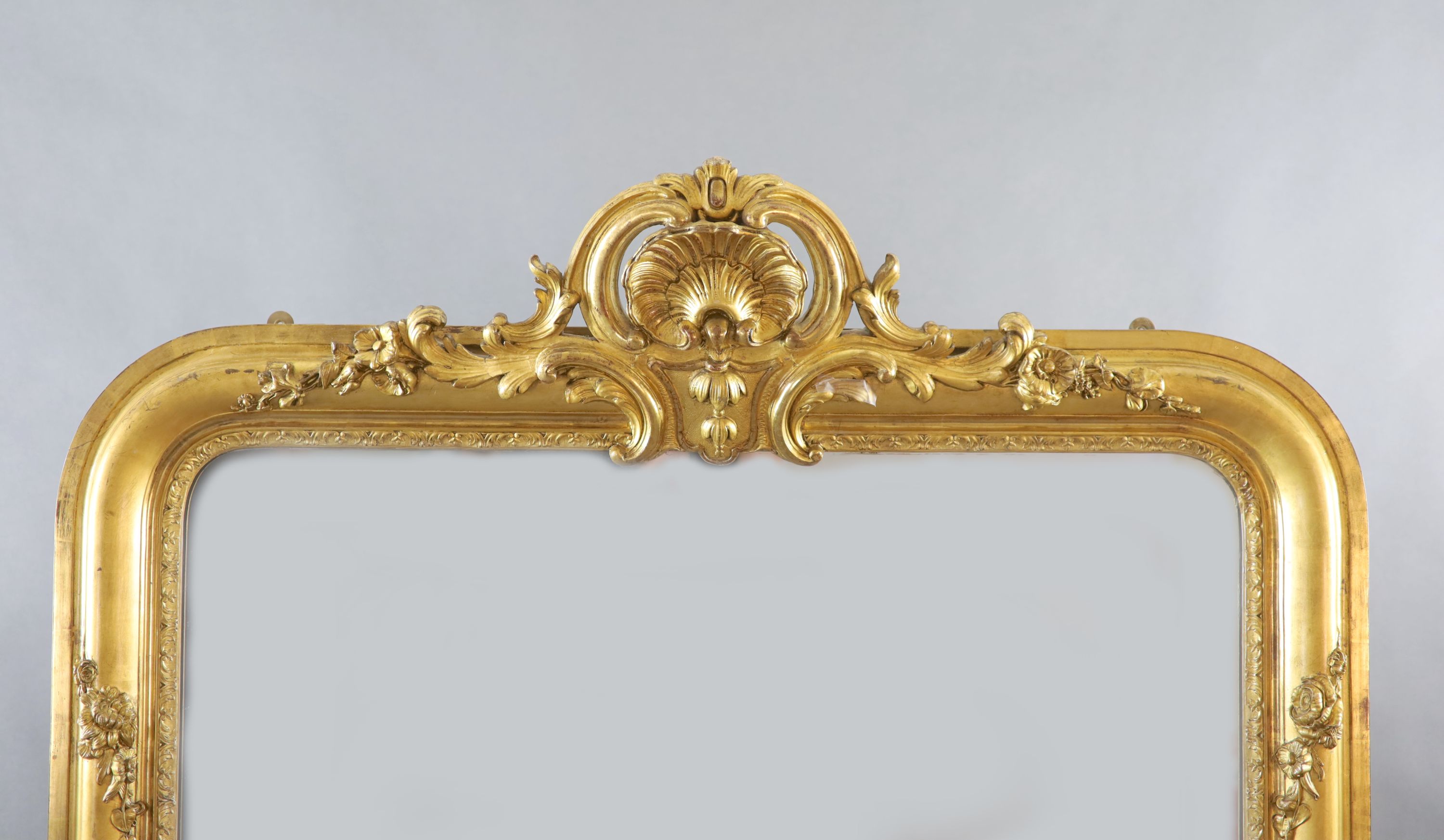 A Victorian giltwood and gesso overmantel mirror, W.122cm H.191cm